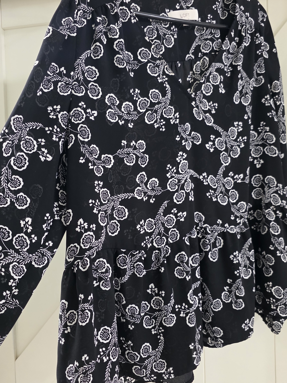 Loft Black Floral Peplum Blouse